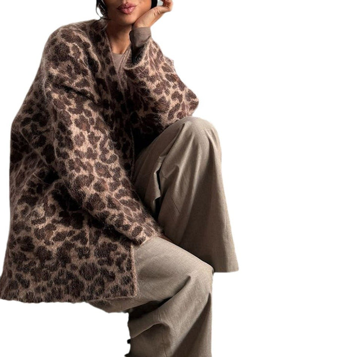 Damen Kuschelige Strickjacke im Leo-Design mit oversized Passform Drune