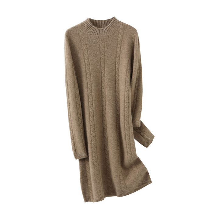 Damen Strickkleid mit elegantem Zopfdesign und hohem Kragen Drune