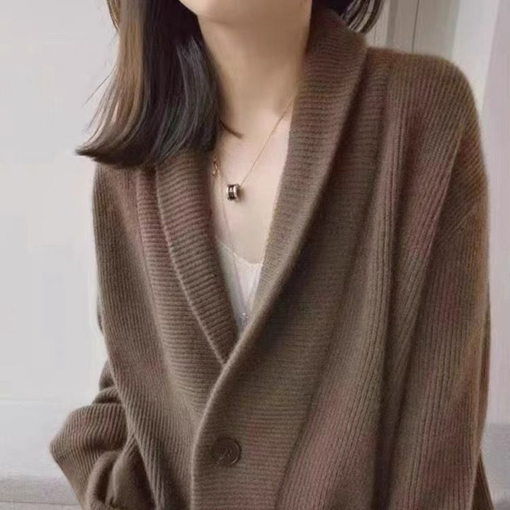 Damen Grobstrickcardigan mit großzügigem Schnitt und klassischem Revers Drune