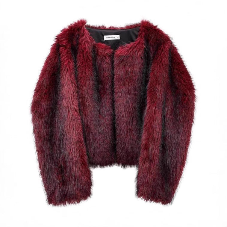 Damen Plush-Cropped-Jacke mit elegantem Fellbesatz Drune