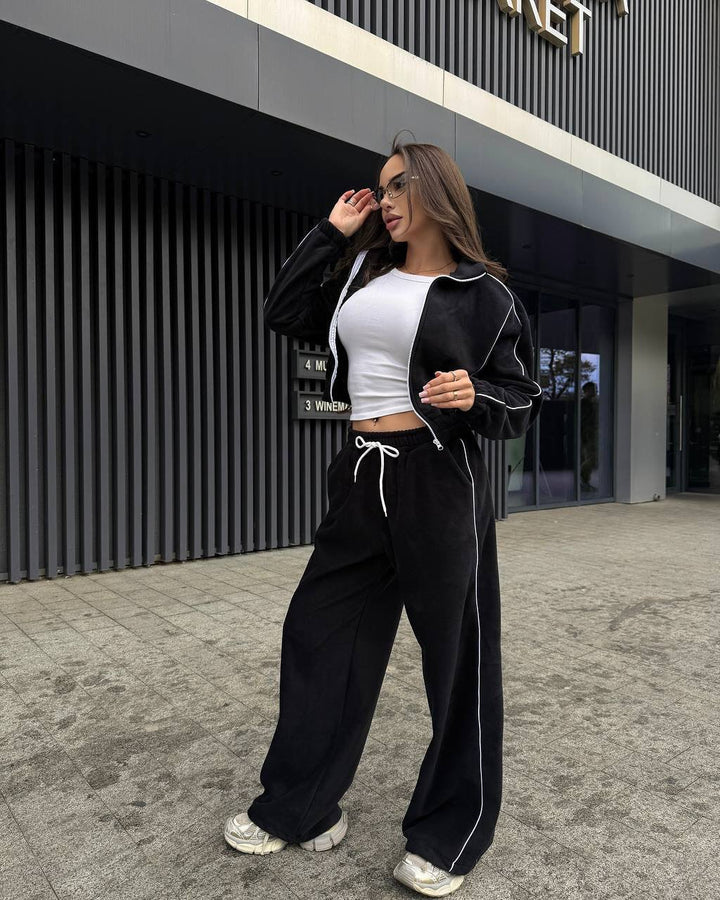 Damen Fleece-Jogginganzug mit hohem Kragen und elastischem Bund Drune