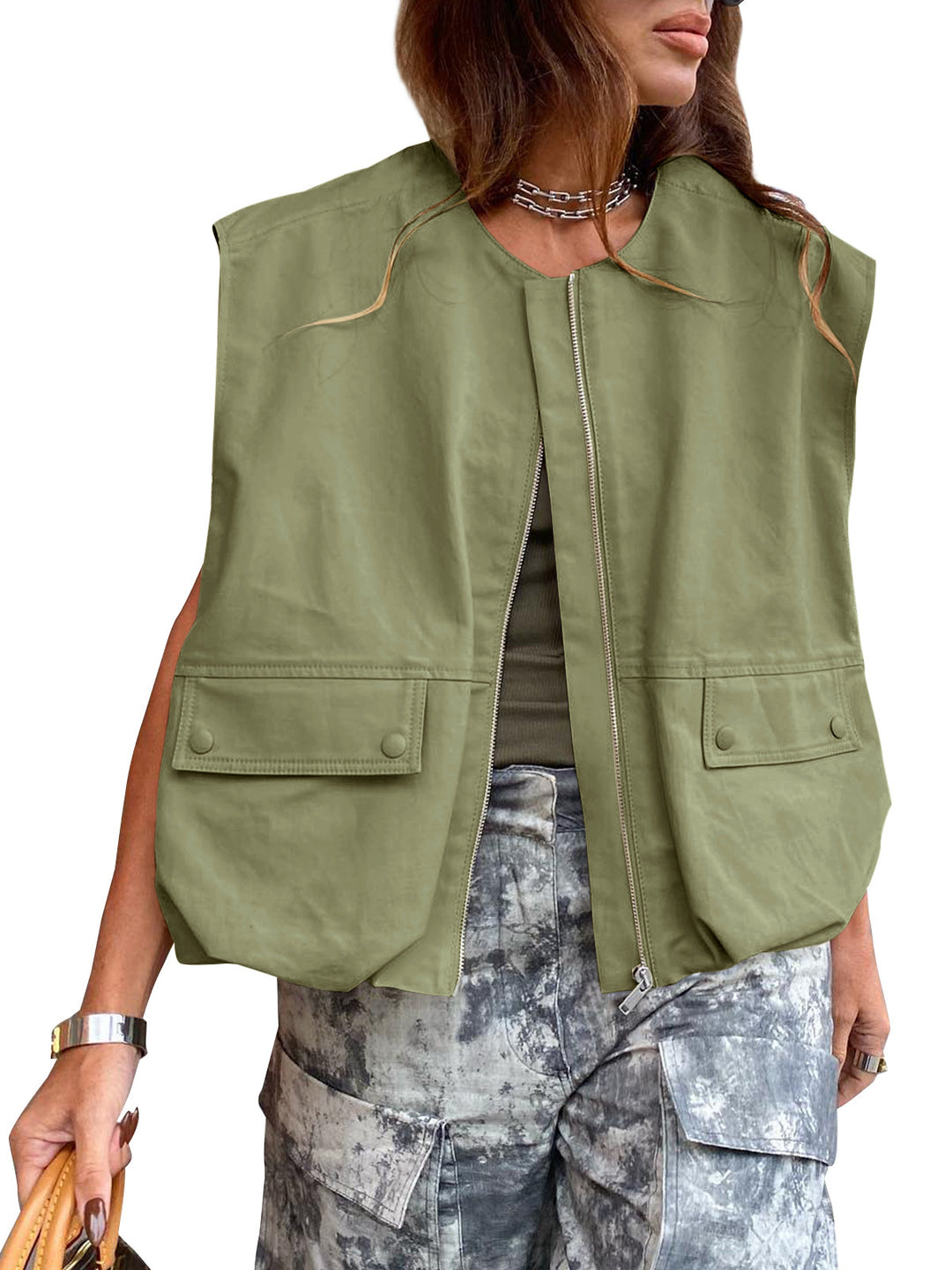 Damen stylische Utility-Weste mit Reißverschluss Drune
