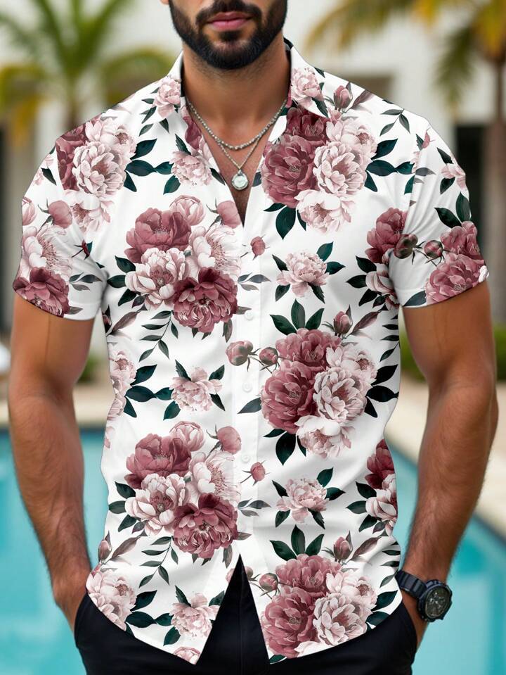 Herren Kurzarmhemd mit floralen Akzenten und modernem Schnitt Drune
