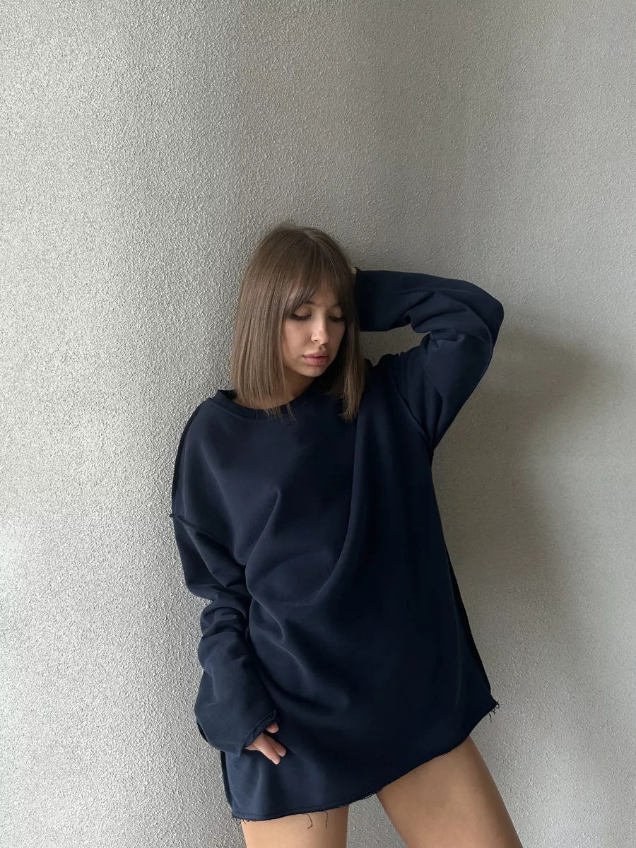 Damen lässiger Oversize-Pullover mit weitem Schnitt und strukturiertem Stoff Drune