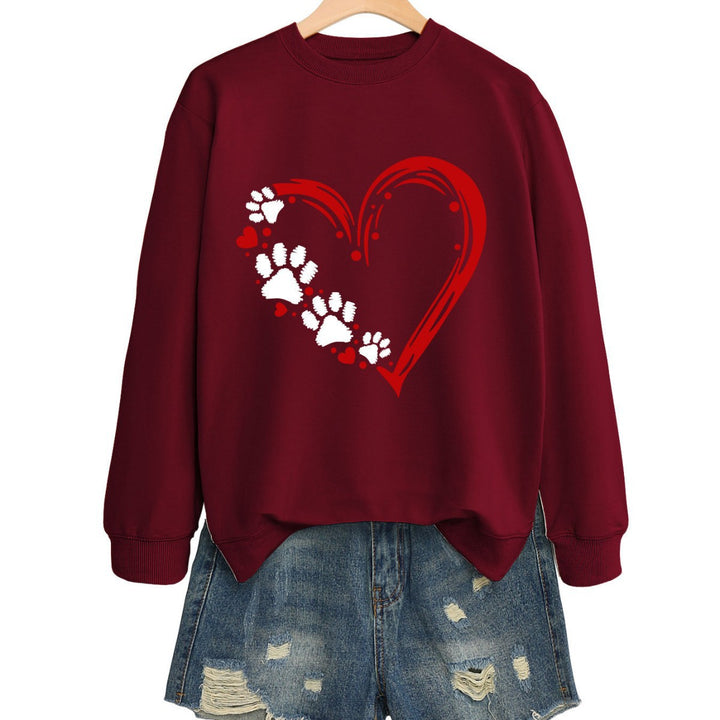 Damen Sweatshirt mit kreativem Herz- und Pfotendesign Drune