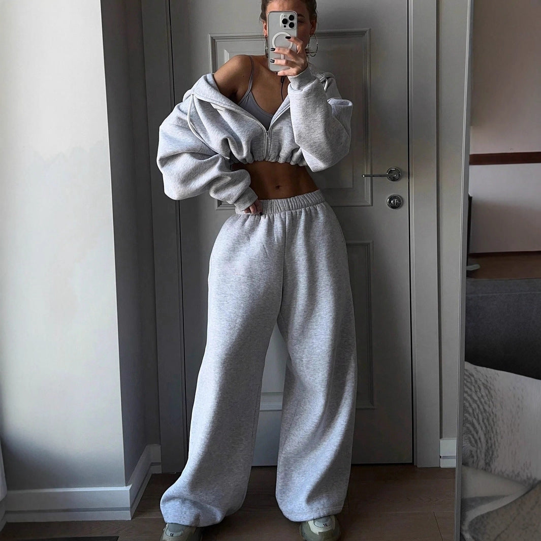 Damen Cropped Hoodie und lässige Sweatpants mit elastischem Bund Drune