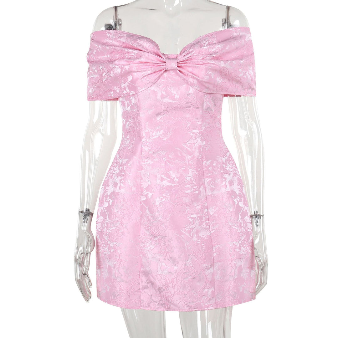 Damen Off-Shoulder Cocktailkleid mit elegantem Blumenmuster und aufwendiger Rüschenverzierung Drune