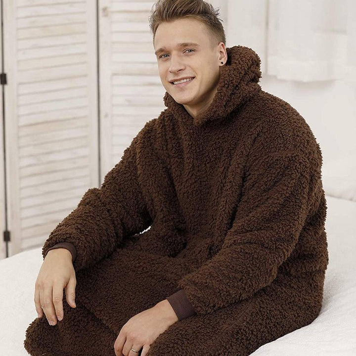 Herren nan übergroßer Sherpa-Wohnmantel mit Kapuze und praktischen Eingrifftaschen Drune
