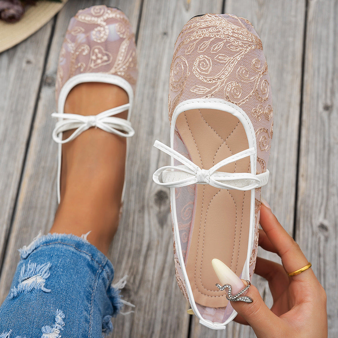 Damen elegante Ballerinas mit floralen Applikationen und rutschfester Sohle Drune
