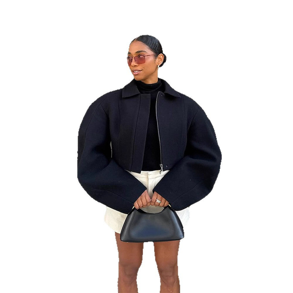 Damen moderne cropped Jacke mit voluminösen Ärmeln Drune