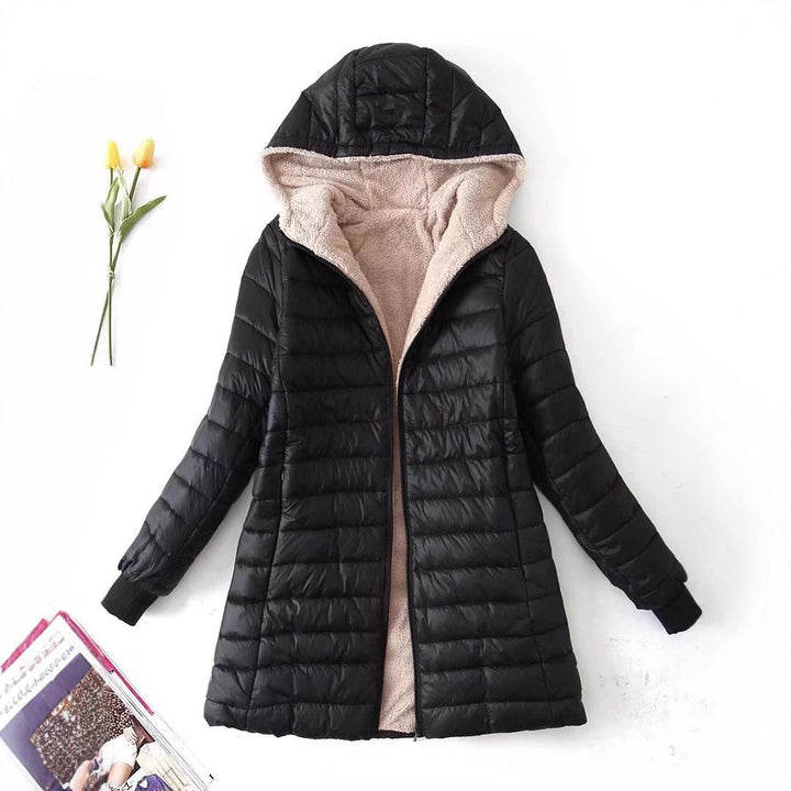 Damen gesteppte Winterjacke mit Kapuze und kuscheligem Innenfutter Drune