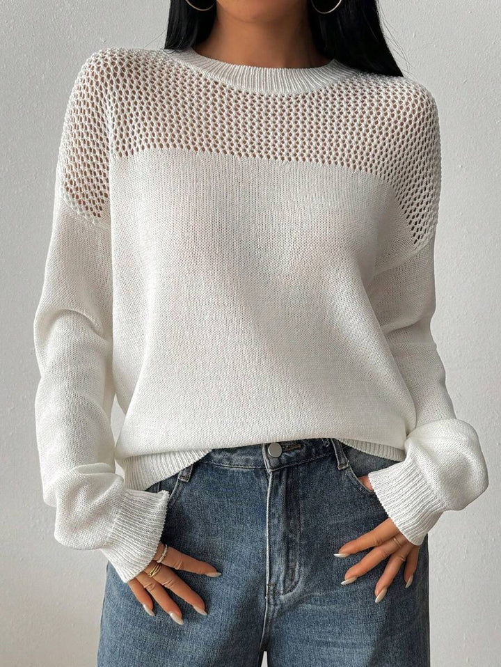 Damen lässiger Strickpullover mit luftiger Netzstruktur Drune