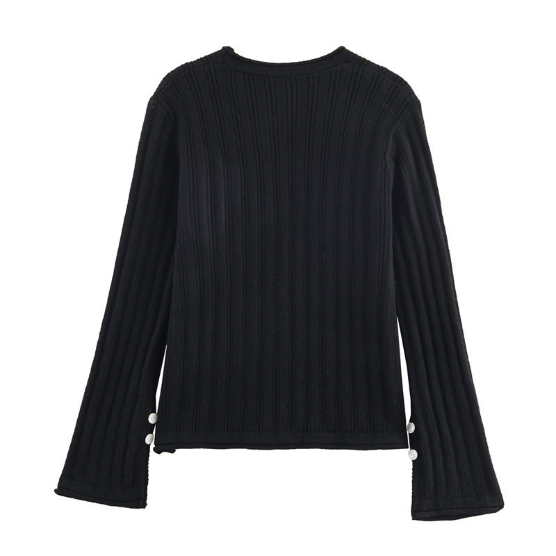 Damen Rippstrickjacke mit V-Ausschnitt und Knopfverschluss Drune