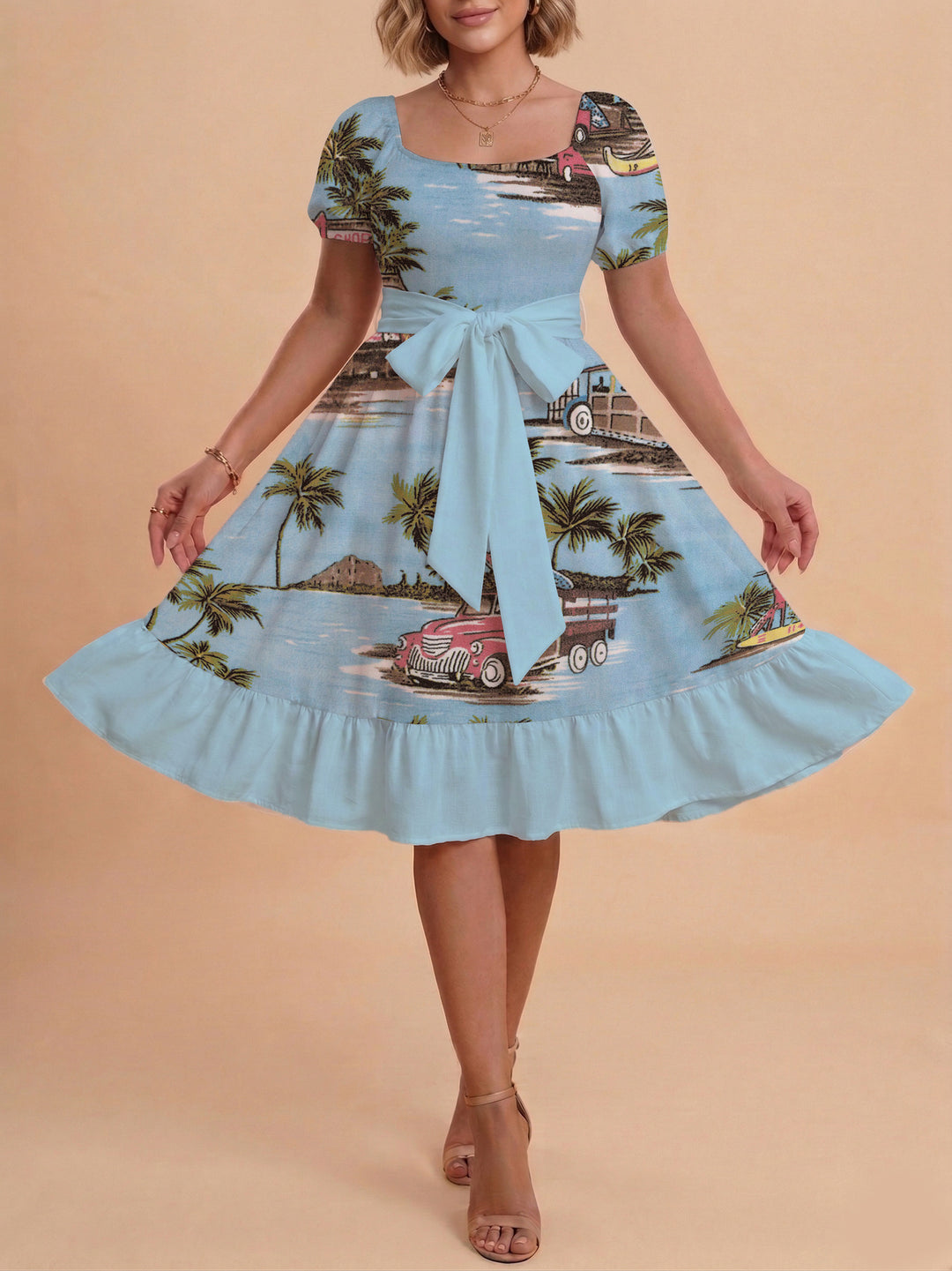 Damen schickes Glitzerkleid mit tailliertem Schnitt und Rüschensaum Drune