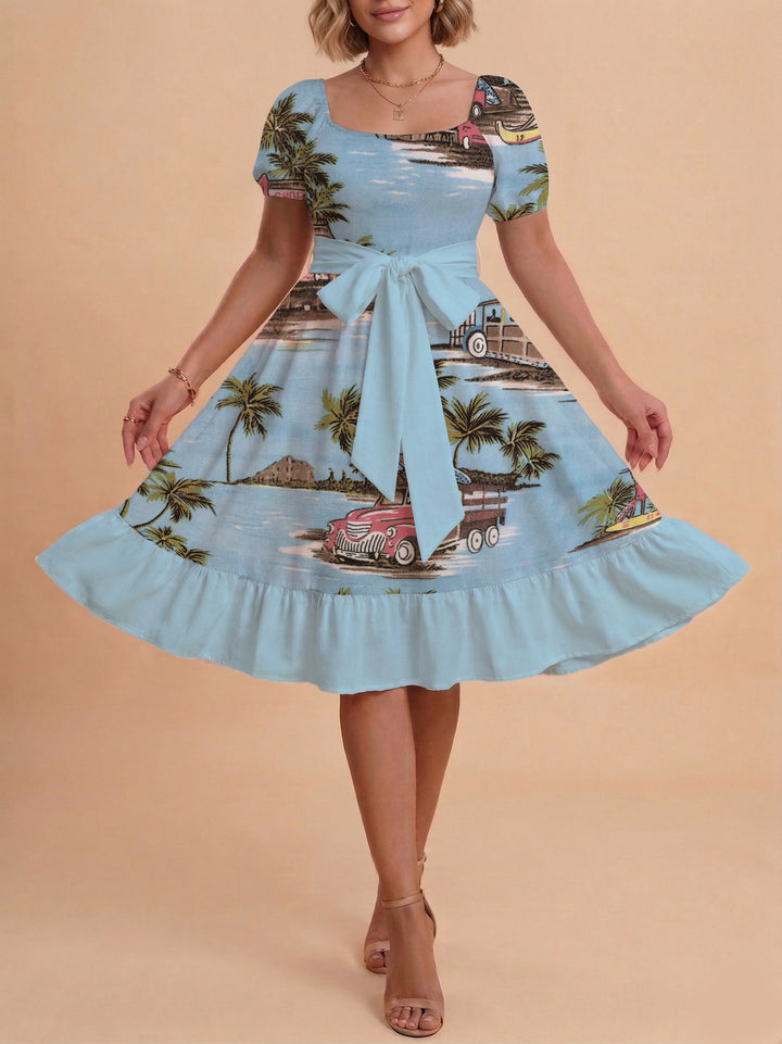 Damen schickes Glitzerkleid mit tailliertem Schnitt und Rüschensaum Drune