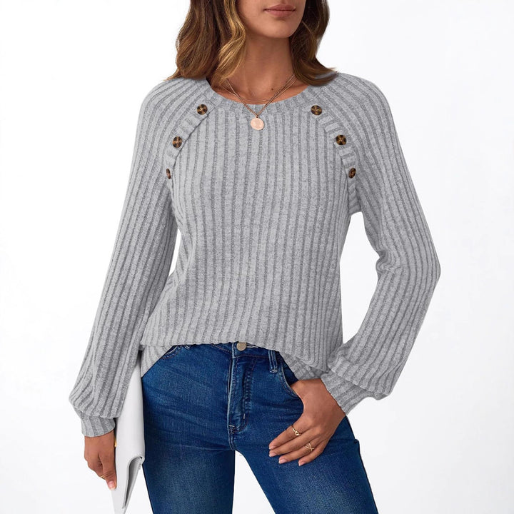 Damen Strickpullover mit dekorativen Knöpfen und modernem Rippenmuster Drune
