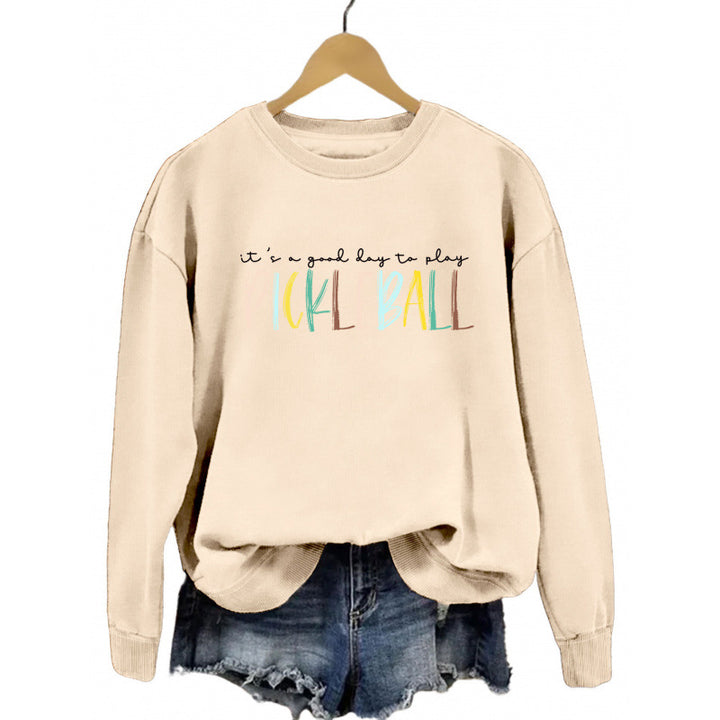 Damen lässiger Sweatshirt mit buntem Pickleball-Druck Drune