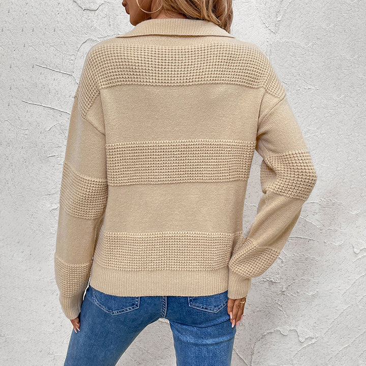 Damen Strickpullover mit strukturiertem Wellenmuster und modernem Ausschnitt Drune