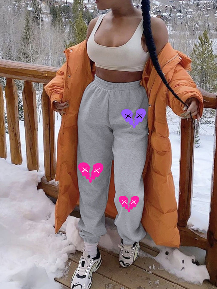 Damen Bequeme Sweatpants mit kreativen Herzmotiven Drune