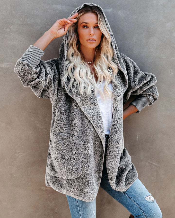 Damen Kuschelige Hoodie Jacke Drune