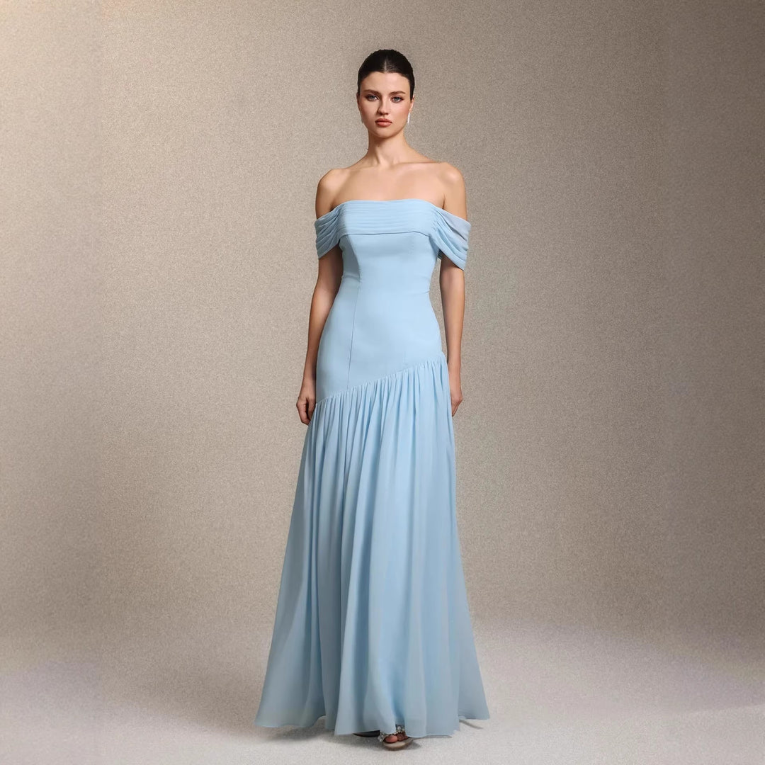 Damen Elegantes schulterfreies Maxikleid mit drapierten Details Drune