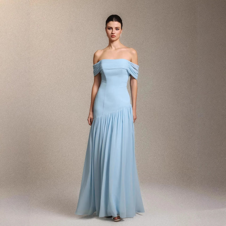 Damen Elegantes schulterfreies Maxikleid mit drapierten Details Drune