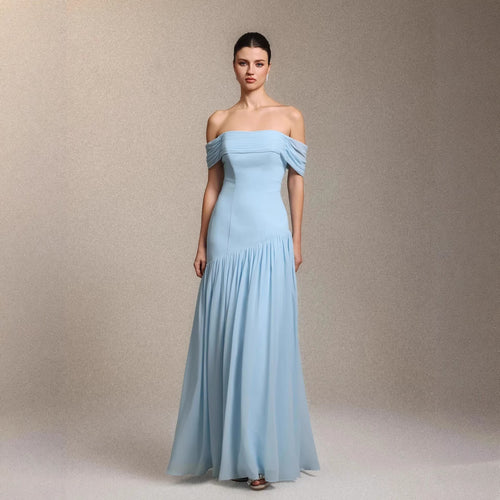 Damen Elegantes schulterfreies Maxikleid mit drapierten Details Drune