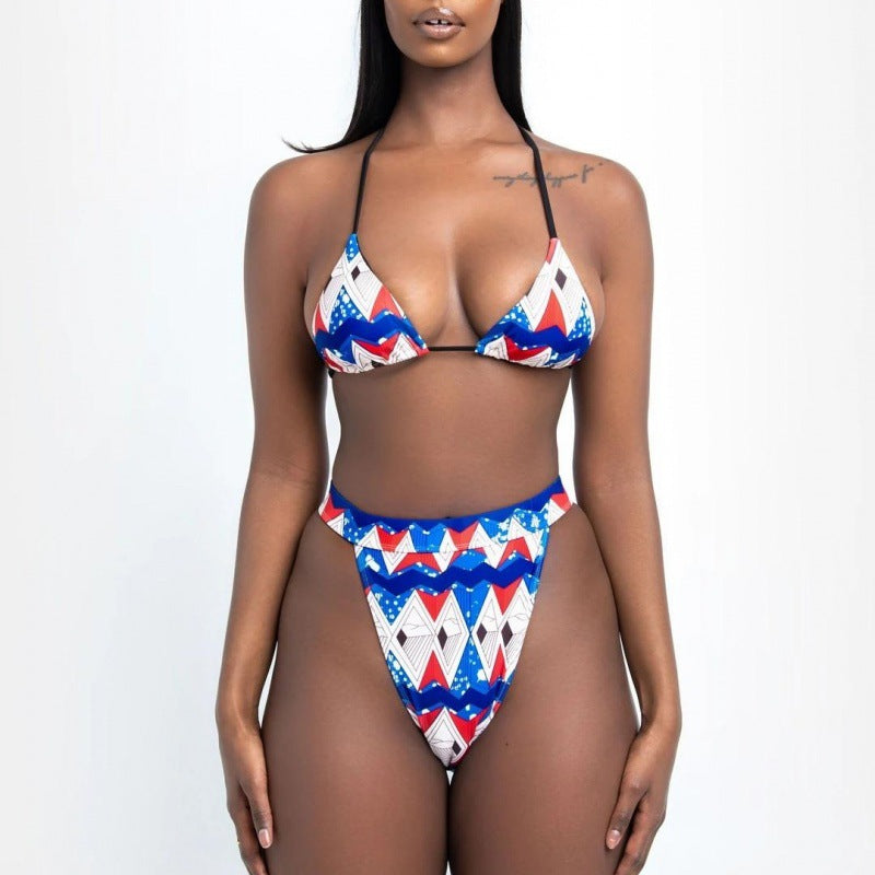 Damen Bikinis mit hohen Beinausschnitten und geometrischem Muster Drune