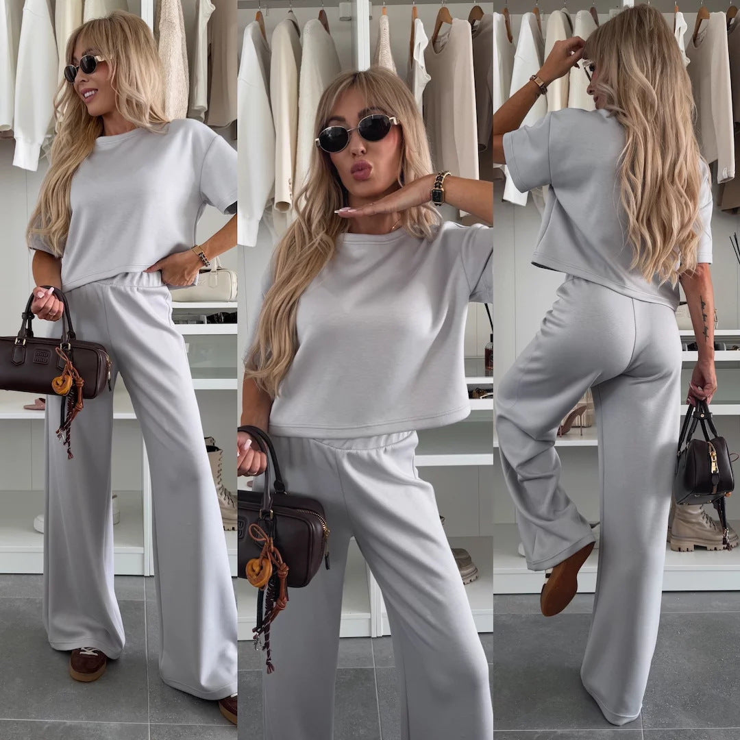 Damen Modisches Cropped Oberteil und weite Hose Set Drune