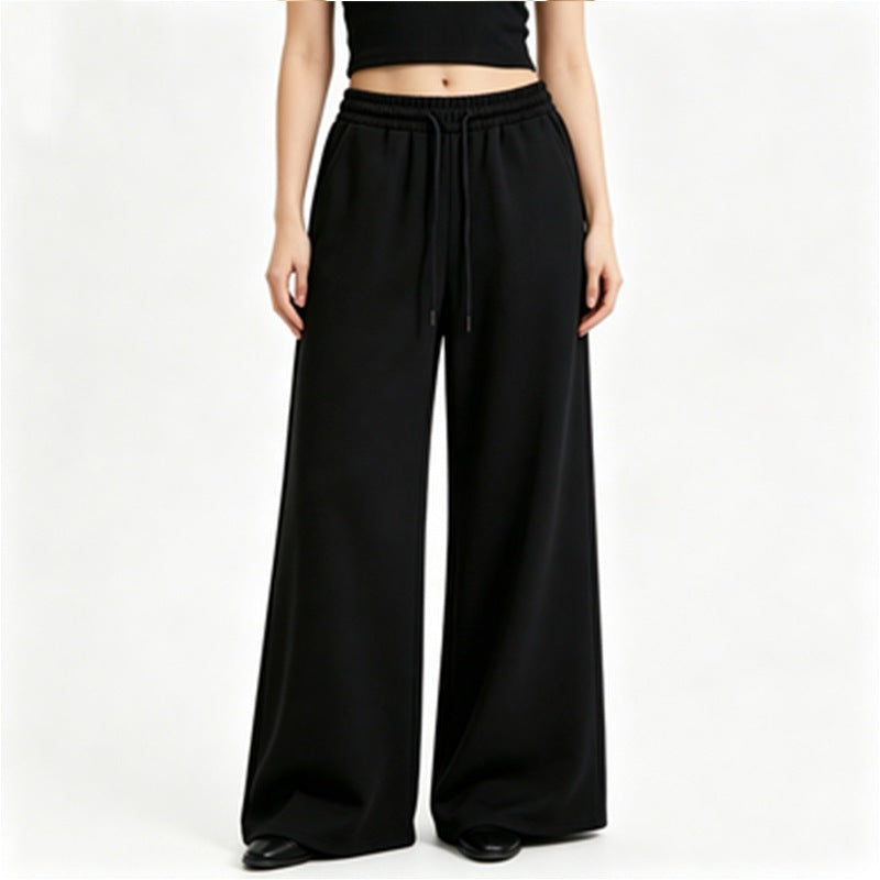 Damen nan weite High-Waist Loungehose mit elastischem Bund, Kordelzug und fließendem Jersey Drune