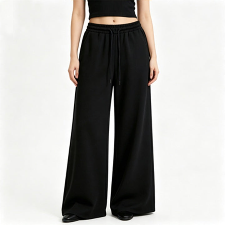 Damen nan weite High-Waist Loungehose mit elastischem Bund, Kordelzug und fließendem Jersey Drune