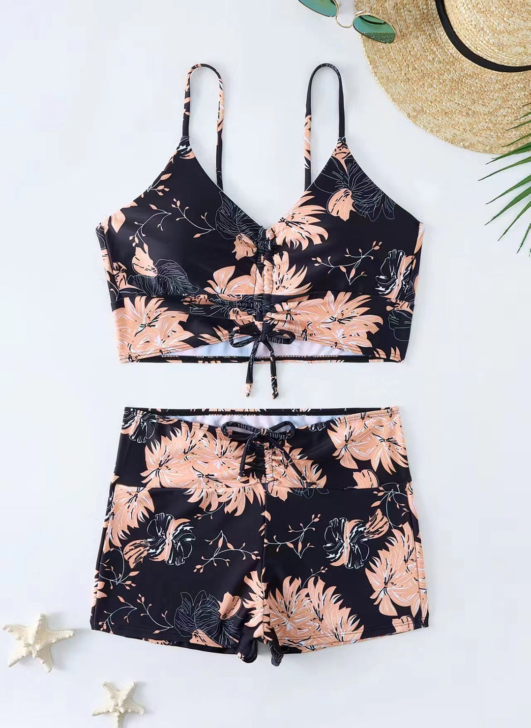 Damen Bikini mit floralem Rüschendesign und verstellbaren Trägern Drune