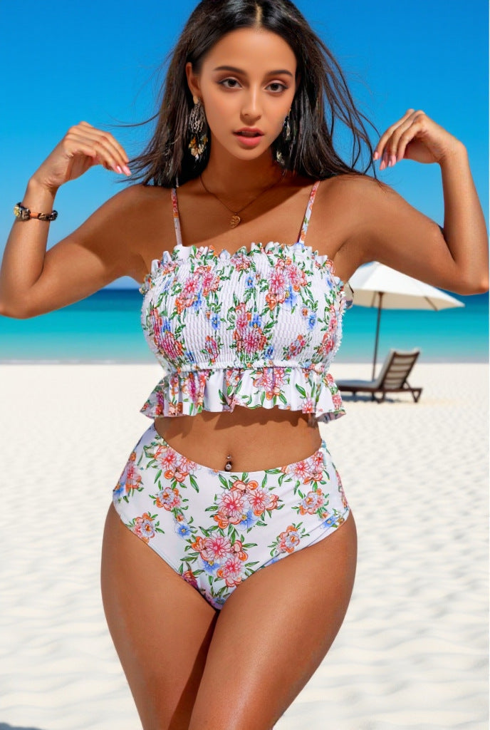 Damen Hochtailliertes Bikiniset mit Rüschen Drune