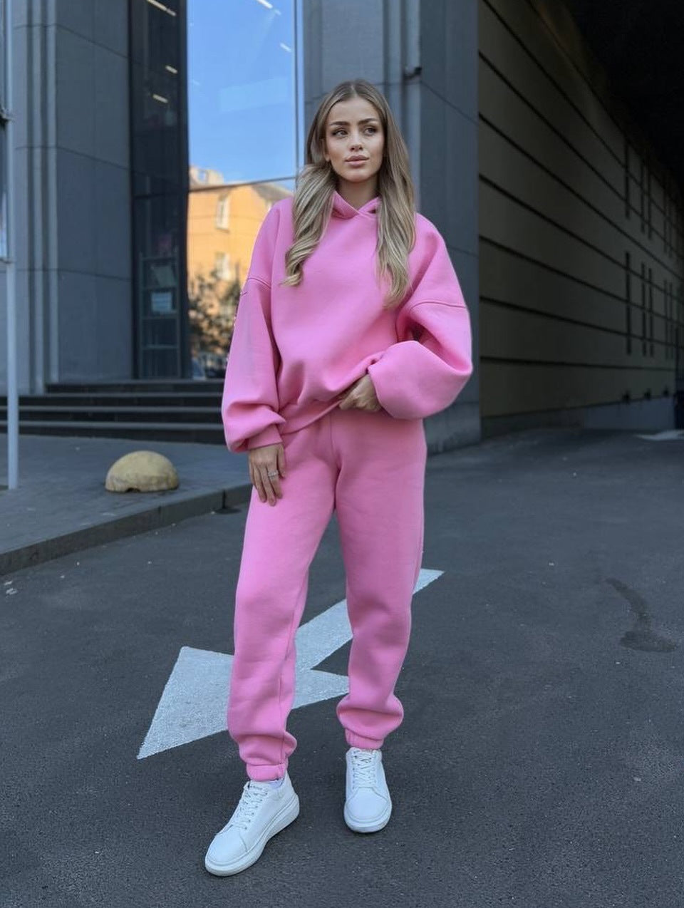 Damen Kuscheliges Freizeit-Loungewear-Set mit Kapuze und weitem Schnitt Drune