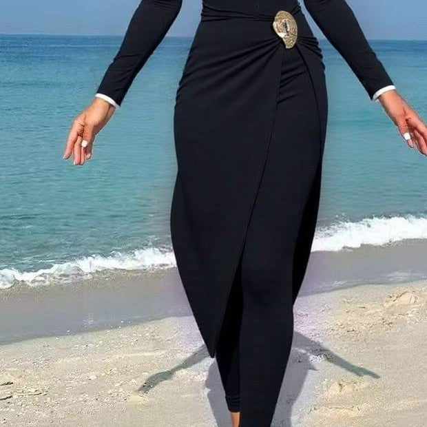 Damen modisches Wickelkleid mit elegantem Gürtel Drune