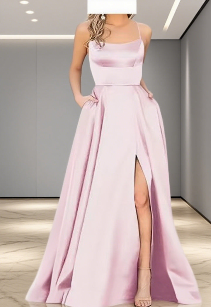Damen Elegantes Abendkleid mit seitlichem Schlitz und schmalen Spaghetti-Trägern Drune