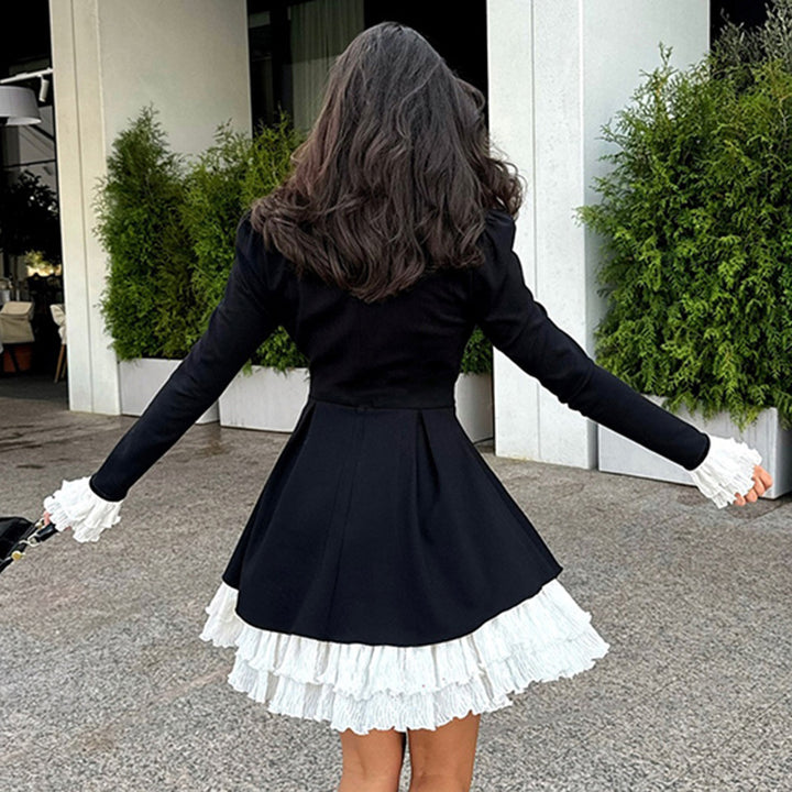 Damen nan viktorianisches Rüschenkleid mit Stehkragen, gerafftem Volant und mehrlagigem Plissee-Unterrock Drune