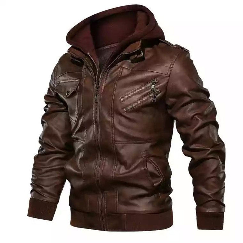Herren Bikerjacke im Vintage-Look mit abnehmbarer Kapuze und vielseitigen Taschen Drune