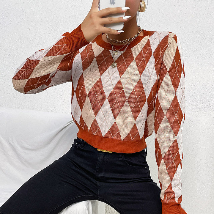 Damen modischer Strickpullover mit Rautenmuster und lässigem Schnitt Drune