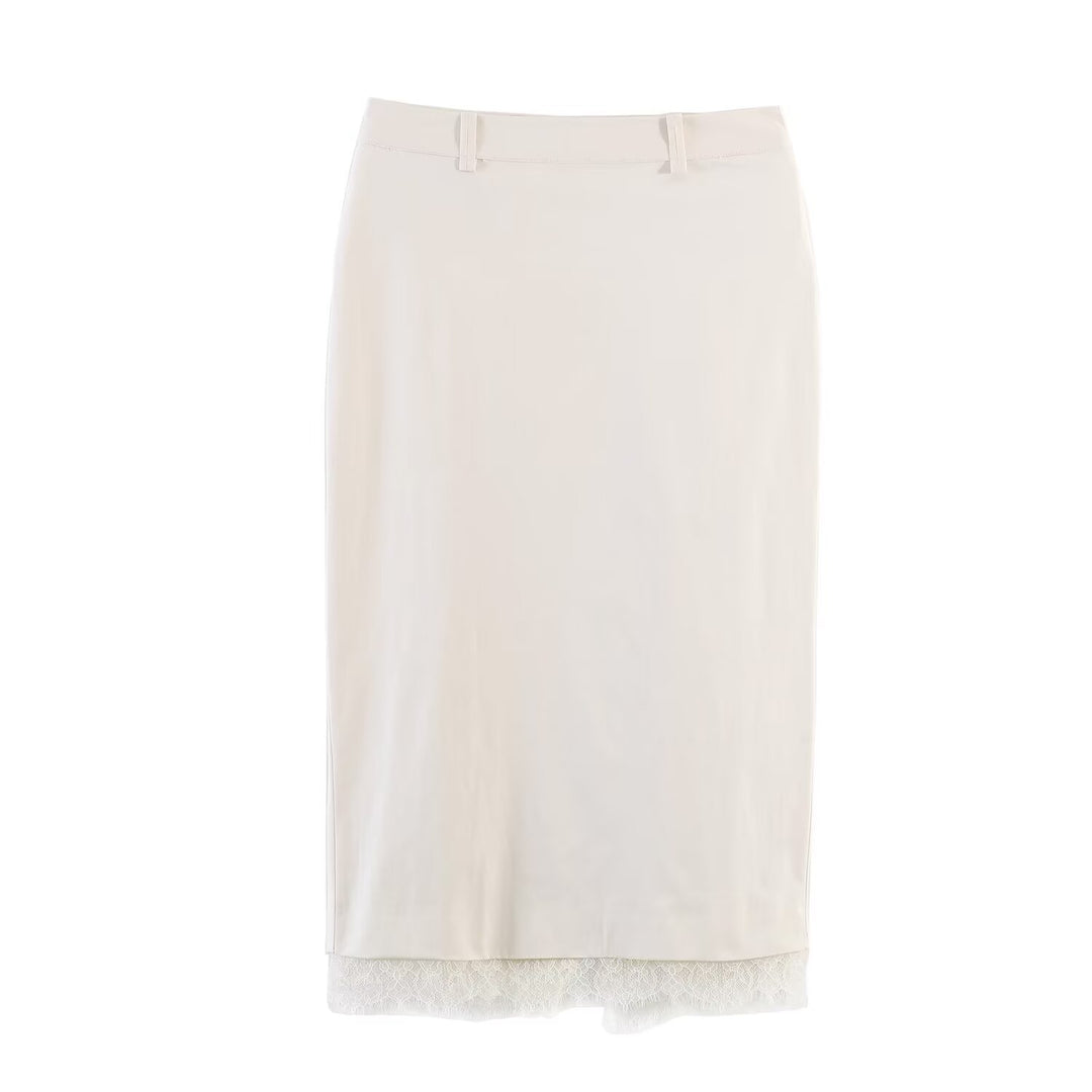 Damen eleganter Bleistiftrock mit transparentem Spitzenabschluss Drune