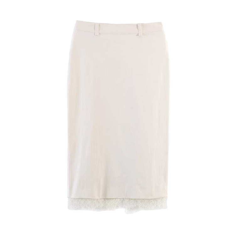 Damen eleganter Bleistiftrock mit transparentem Spitzenabschluss Drune
