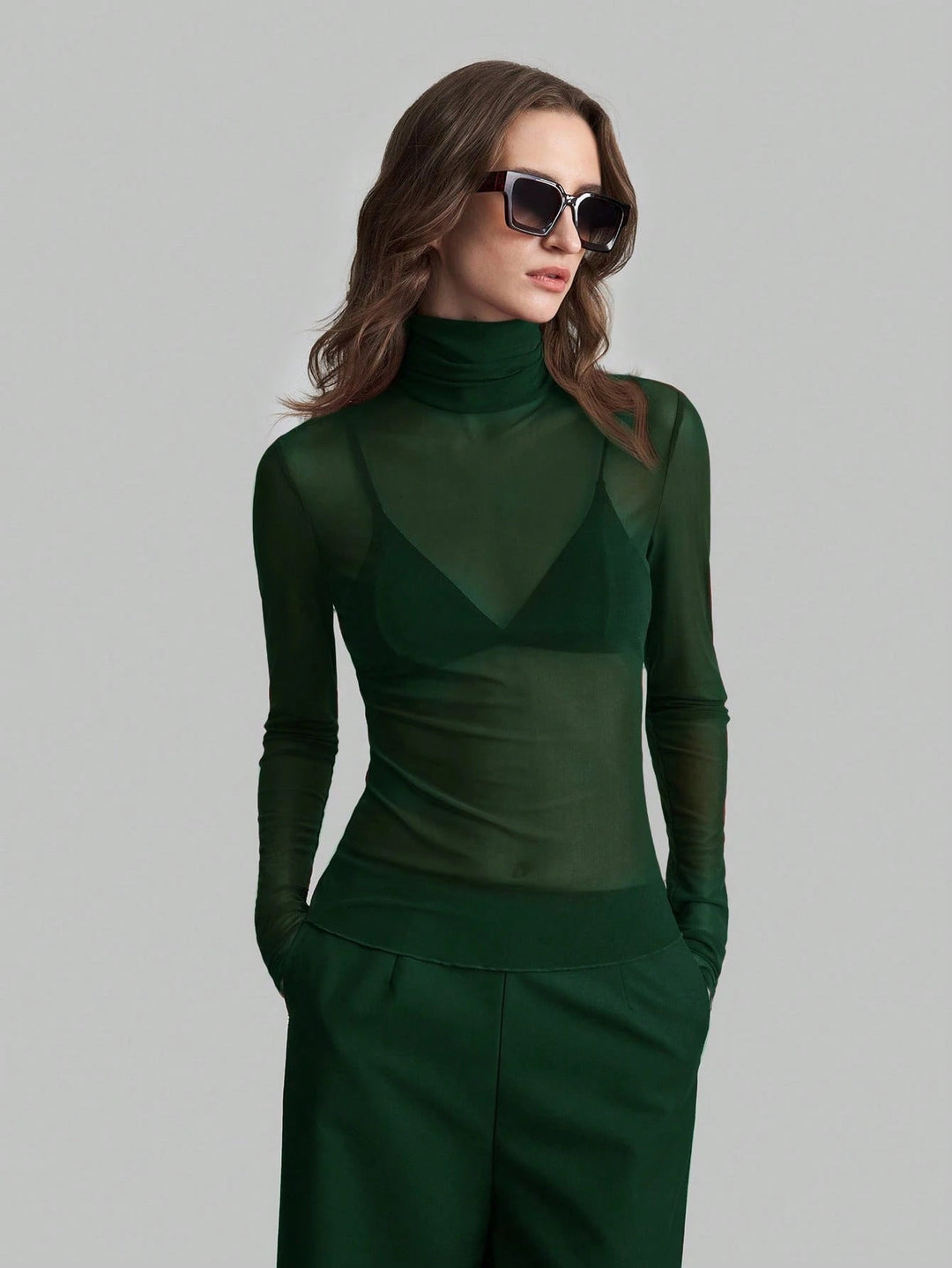 Damen Transparente Turtleneck-Bluse mit figurformendem Schnitt Drune