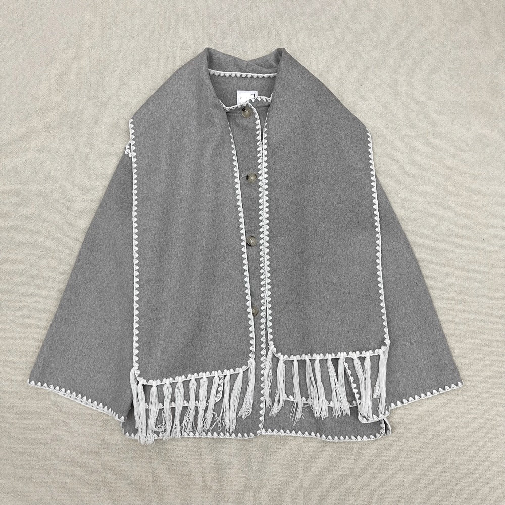 Damen elegante und vielseitige Wolle Poncho Drune