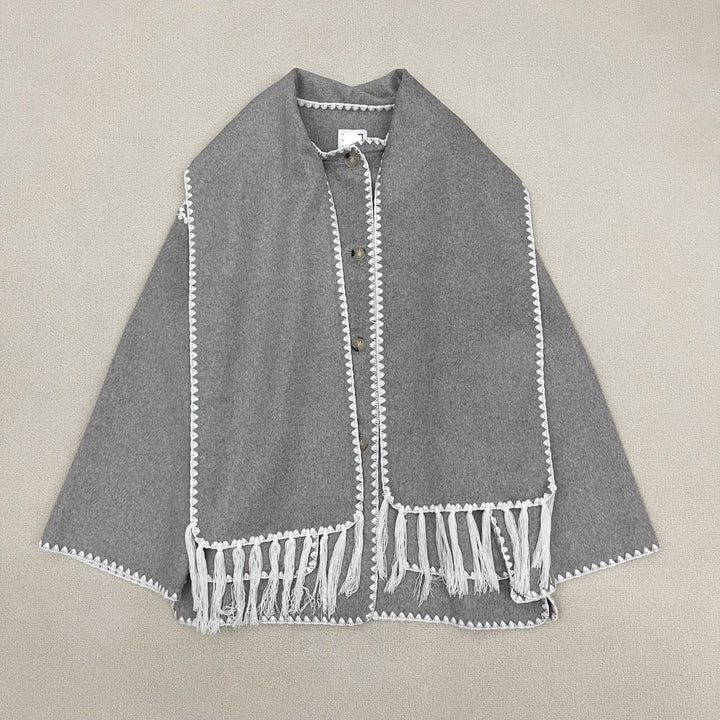 Damen elegante und vielseitige Wolle Poncho Drune