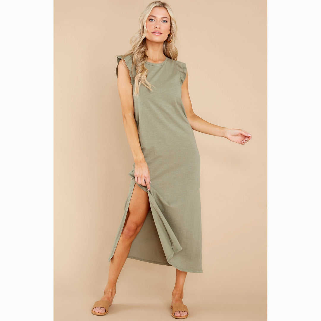 Damen Langarm Maxikleid mit verspielten Rüschendetails und lockerem Schnitt Drune
