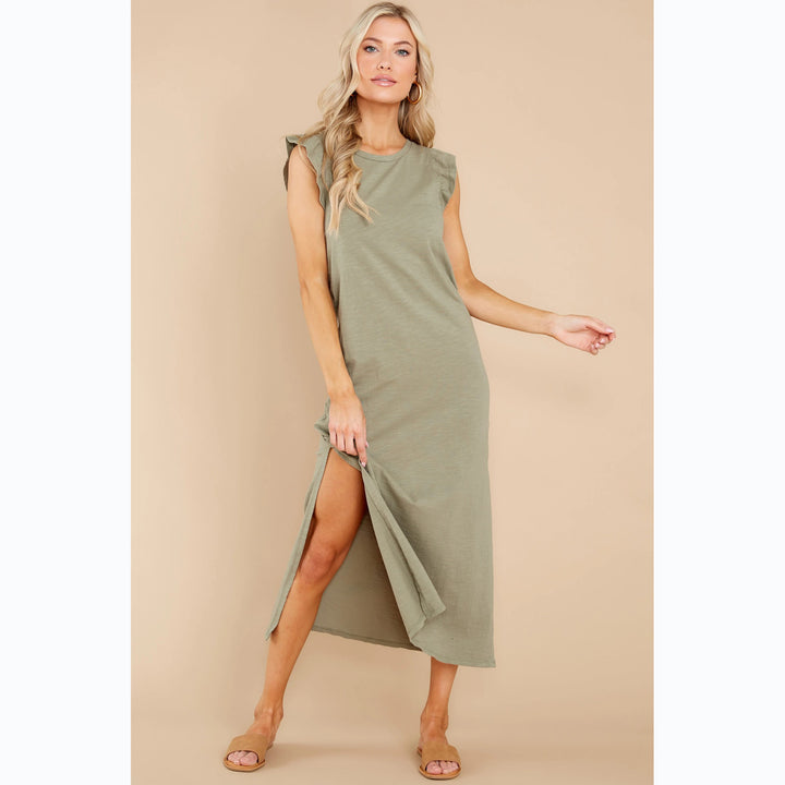 Damen Langarm Maxikleid mit verspielten Rüschendetails und lockerem Schnitt Drune