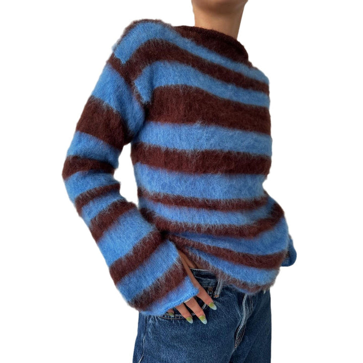 Damen Mohair-Strickpullover mit modischem Streifenmuster Drune