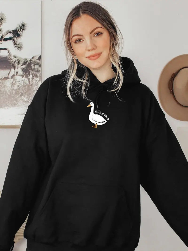 Damen Kapuzenpullover mit kreativem Gänsemotiv und weichem fleece innen Drune