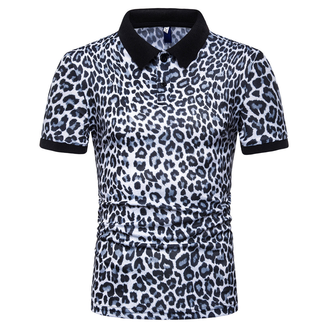 Herren zeitgenössisches Leopardenmuster Poloshirt Drune