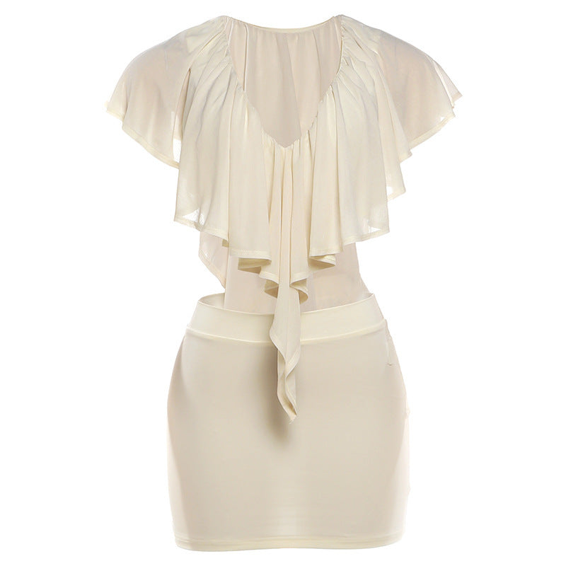 Damen elegante Bluse mit voluminösen Rüschendetails und schickem Rückenausschnitt Drune